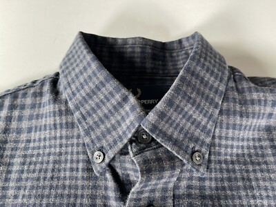 Fred Perry Mens Small Green Plaid Long Sleeve Cotton Button Down Shirt Flannel