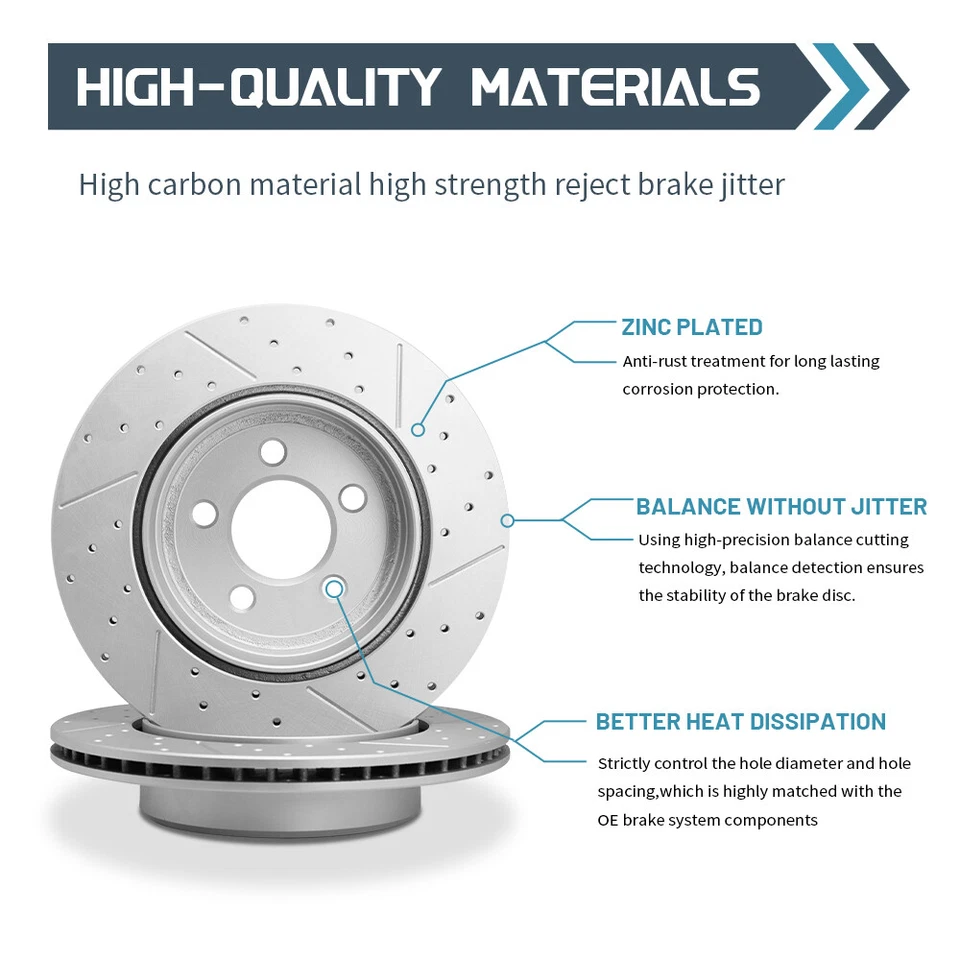 Front Disc Drilled Rotors Ceramic Brake Pads Kit For 2015 2016 - 2021 Kia Sedona - Image 2 of 4