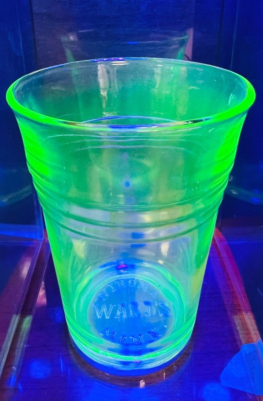 Vtg UV Uranium Vaseline Glass Advertising Montgomery Ward's Winona Minnesota