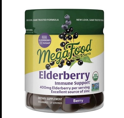 MegaFood Elderberry Zinc Immune Support Gummies 400mg Berry 54 Count