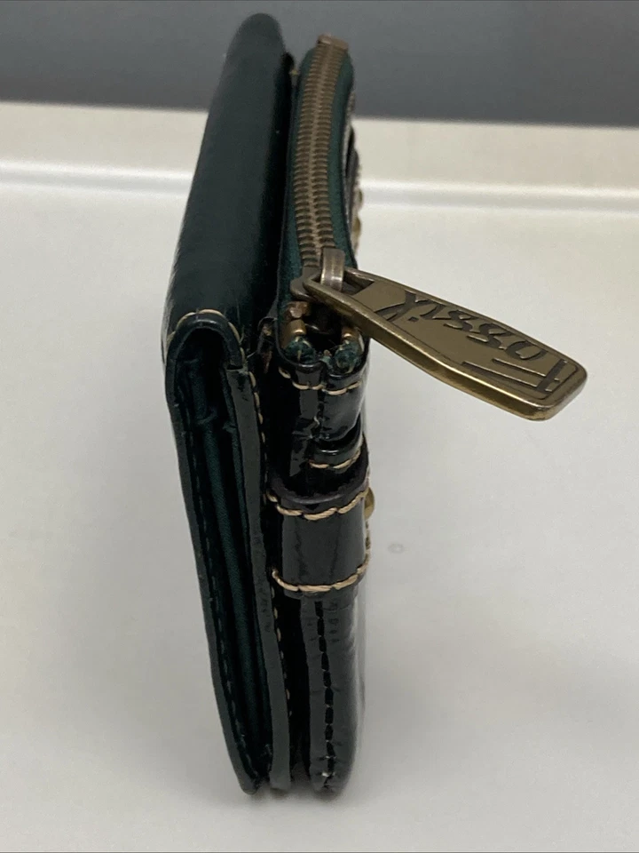 MINI Cartera de Colección FOSIL Charol - VERDE - Bolsillos con Cremallera Portatarjetas Foto 3 de 4