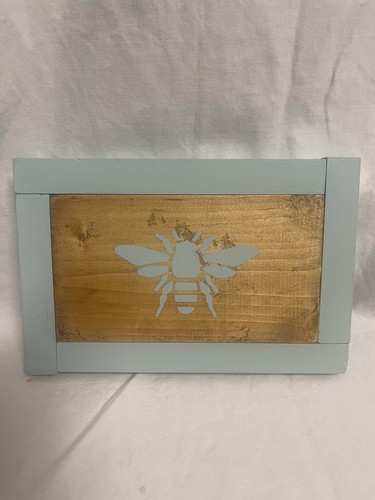 Handmade wooden blue Bee art cottage farmhouse spring summer decor Shelf Sitter - Picture 1 of 6
