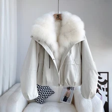 Womens Luxury 100% Fox Fur Coat Short Winter New Workwear Warm Duck Down Jacket