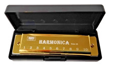 Kids 10-Hole Diatonic Golden Harmonica with Case Beginners  NEW