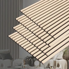 3D Slat Acoustic Wall Panels with Wood Finish Accent, 4 Pack Sound Absorbing ...