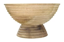 Boho Wood Pedestal Serving Bowl, Natural Finish