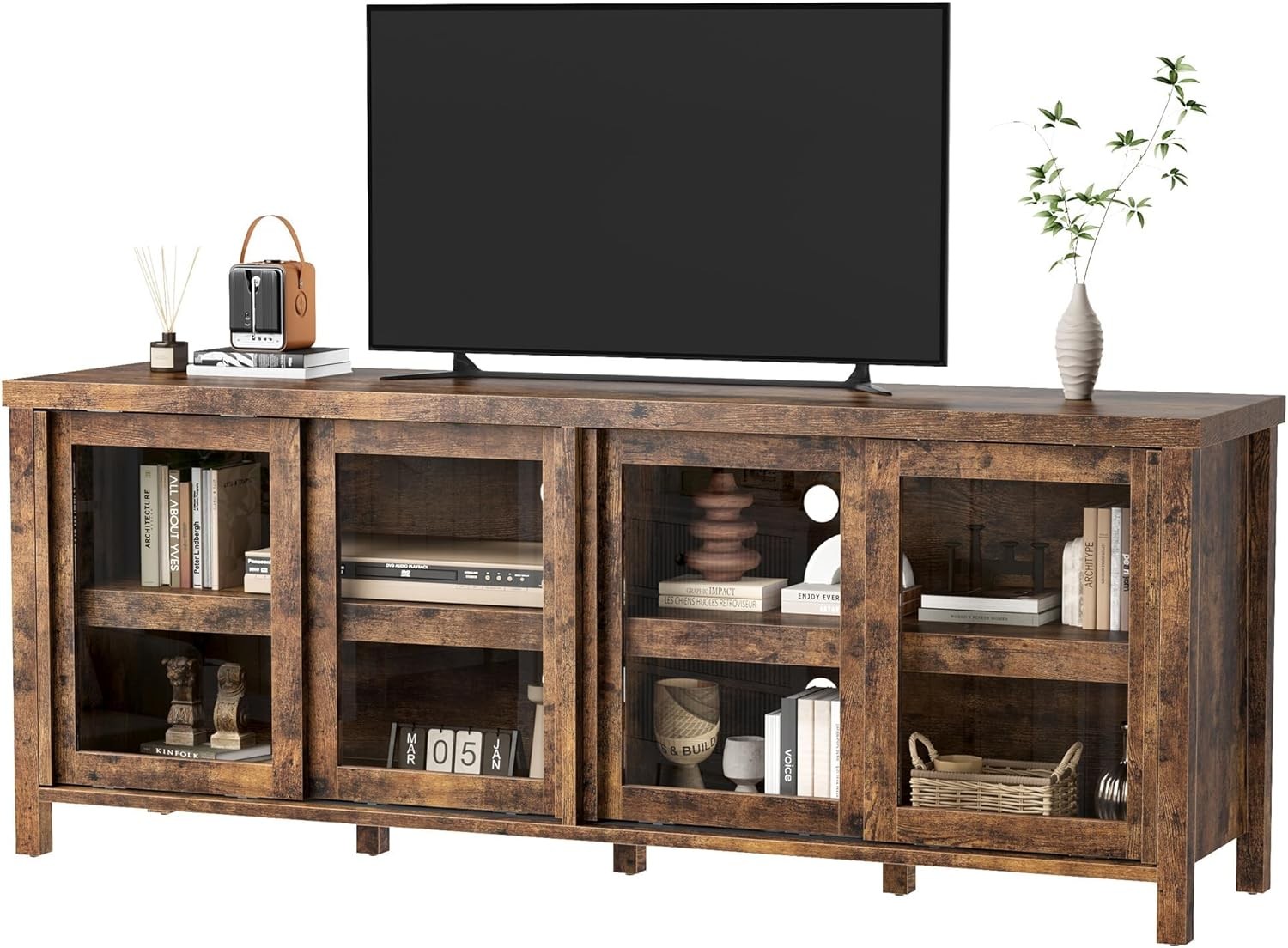 65 Inch Entertainment Center with Storage 4 Sliding Glass Do