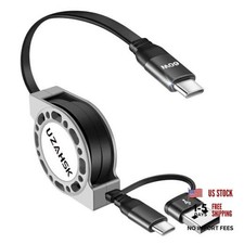 3 in 1 Retractable Charging Cable, USB A/C Charging Cable 1.2m Black-1