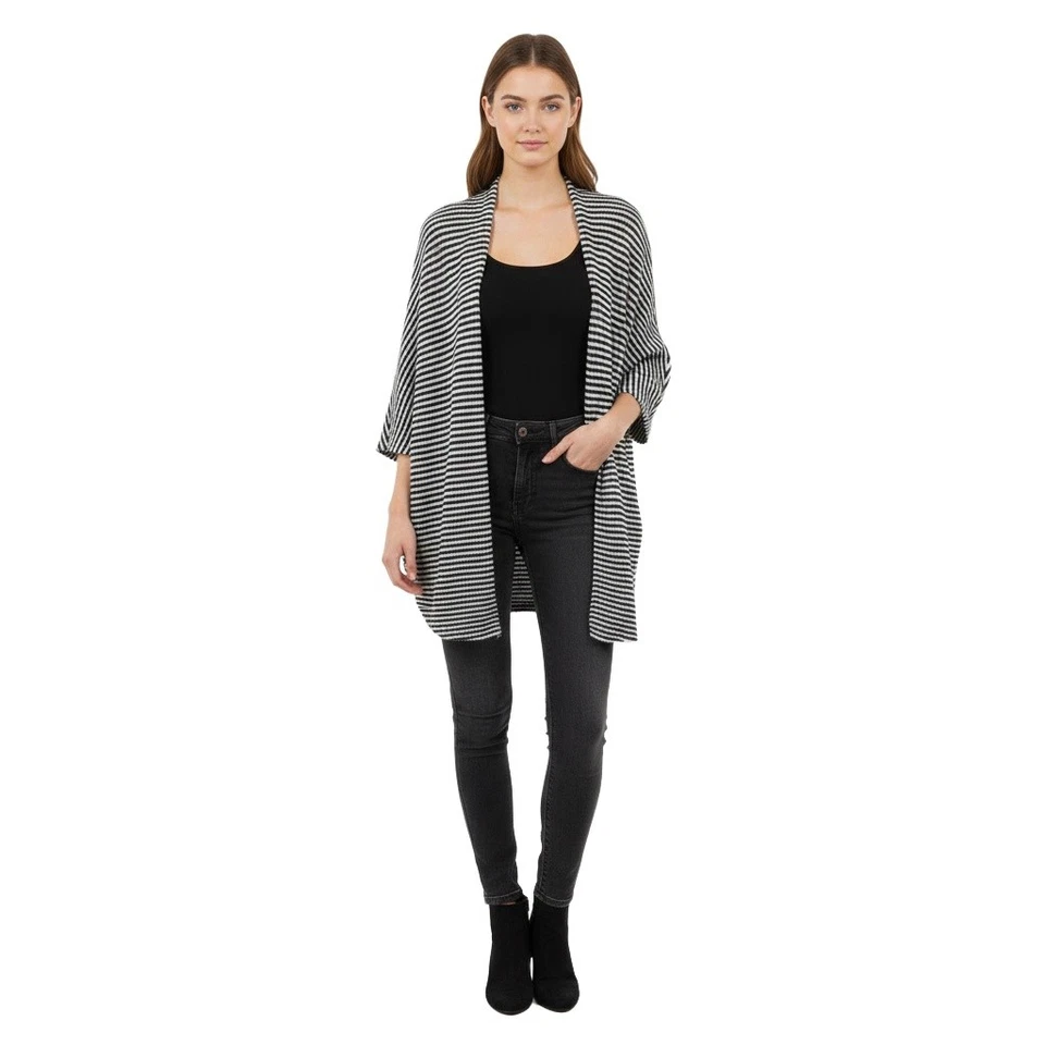 DIVERSOS Cárdigan Anthropologie Talla Única Negro Blanco Rayas Frente Abierto Acogedor Boho Foto 2 de 4