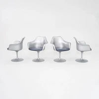 2010s Set of Four Eero Saarinen Knoll Tulip Dining Arm Chairs w/ Blue Cushions