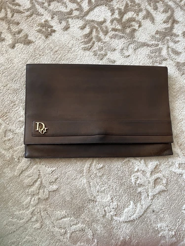 Sac pochette vintage Christian Dior en cuir marron