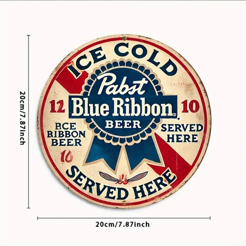 Vintage Pabst Blue Ribbon Beer Tin Metal Sign Wall Art Decor 8x8