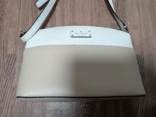 m1215 kate spade Shoulder Bag White/Beige Leather & Fabric Slightly Used