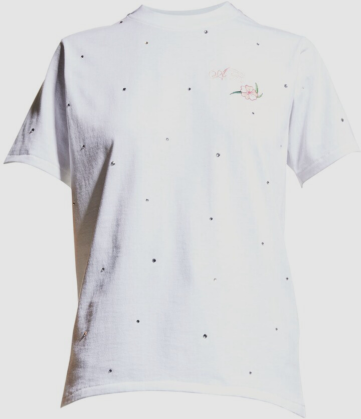 $115 Alessandra Rich Women's White Embroidered Rhinestone T