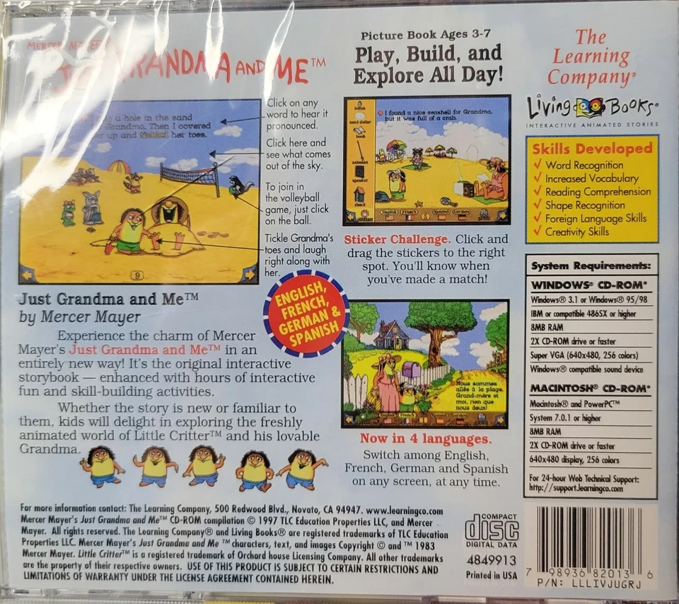 Vintage Mercer Mayer Little Critter JUST GRANDMA & ME Living Books Cd-Rom PC/MAC - Image 2 of 2