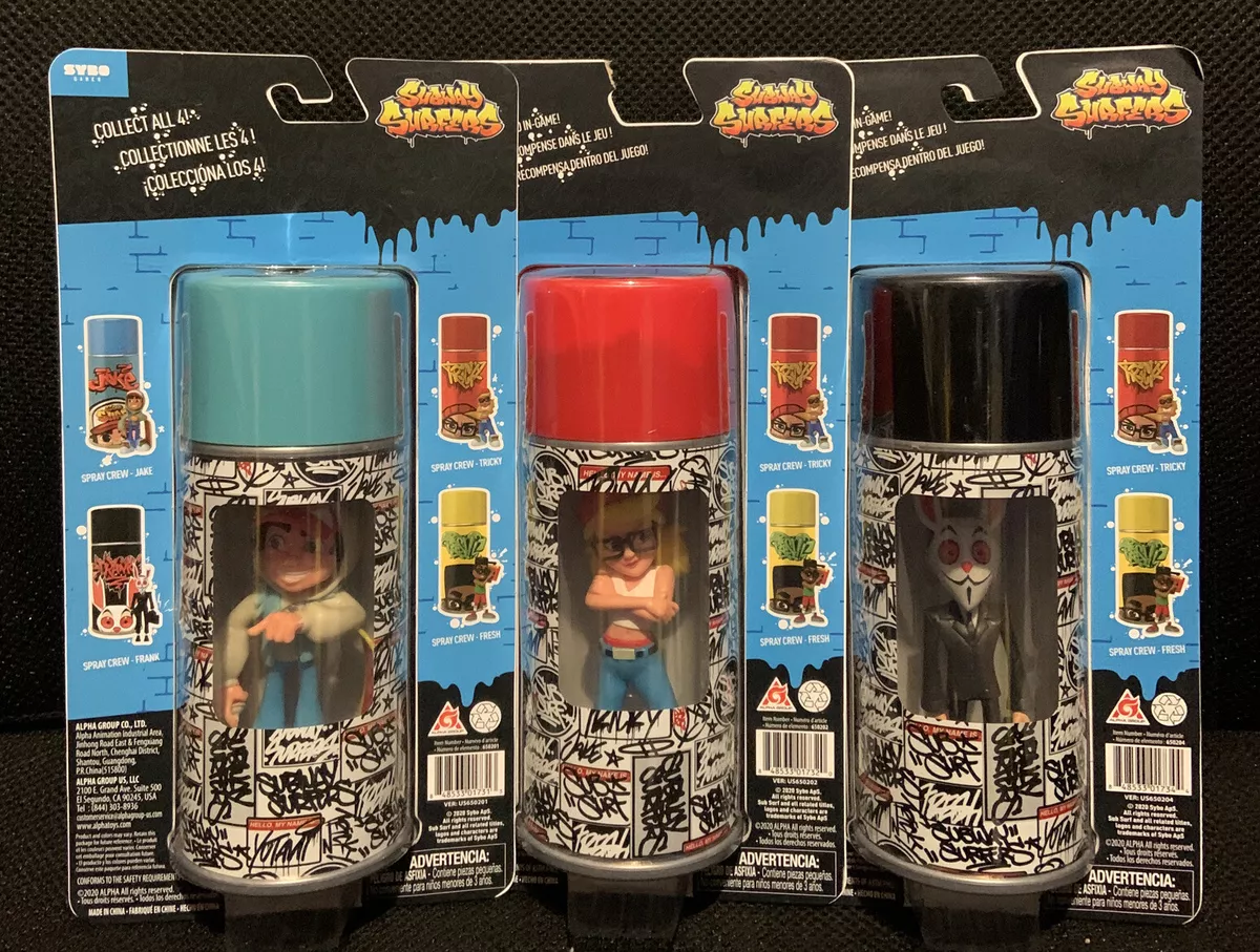 2 New Subway Surfers Spray Crew 4 Figures - Jake & Tricky Cans