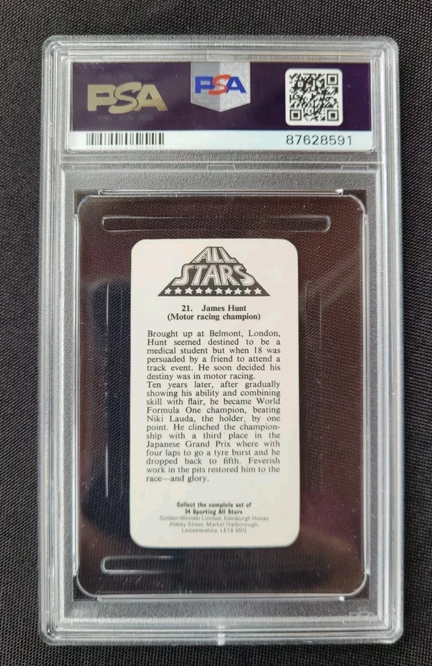 1979 Golden Wonder James Hunt/Formula One, PSA 10 GEM MT - Sporting All-Stars - Image 4 of 4