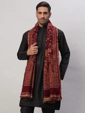 Maroon Beautiful Party Wear Pashmina Stole Paisley Design Shawl Soft Wool Scarf