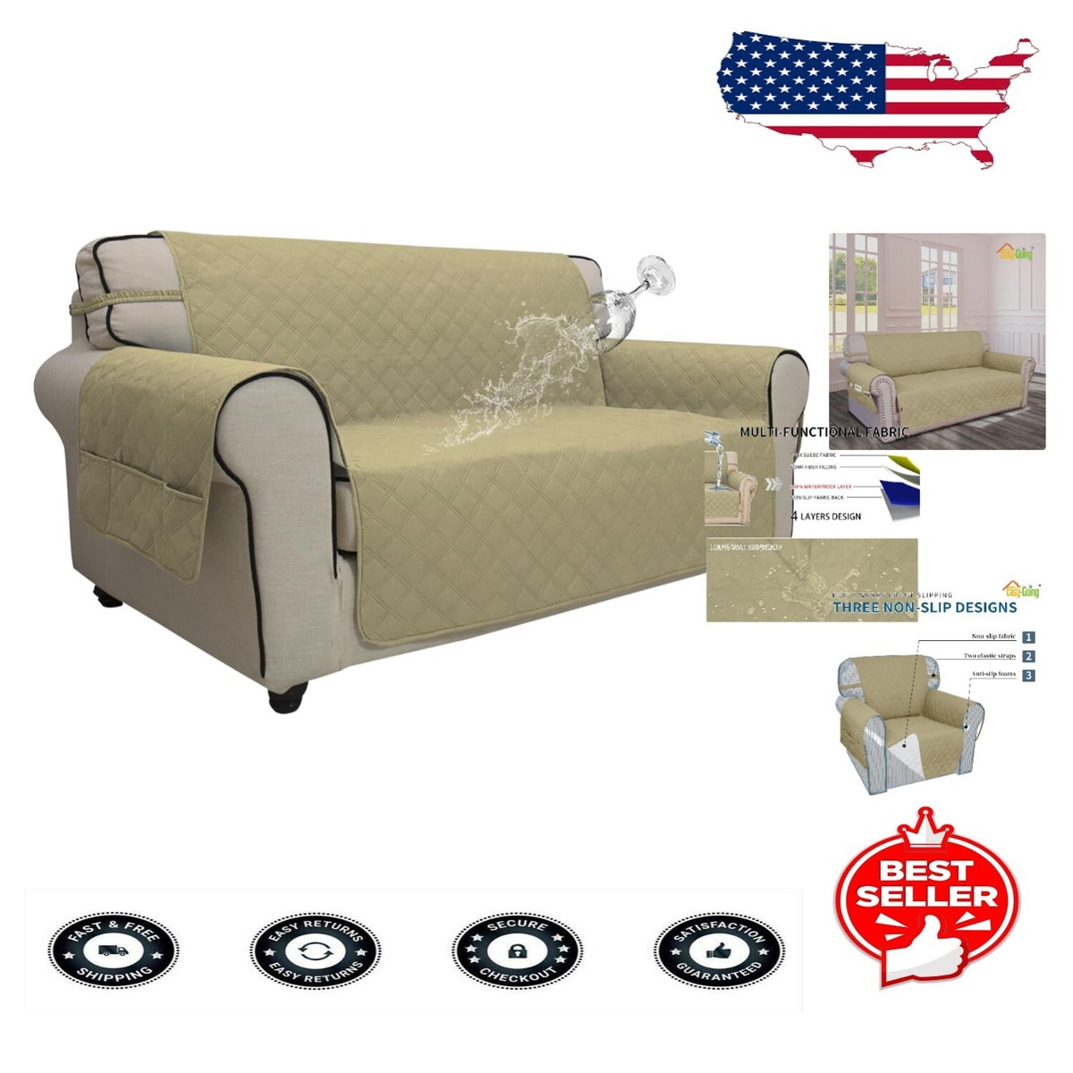 Durable Waterproof Loveseat Slipcover with Pocket Ideal for
