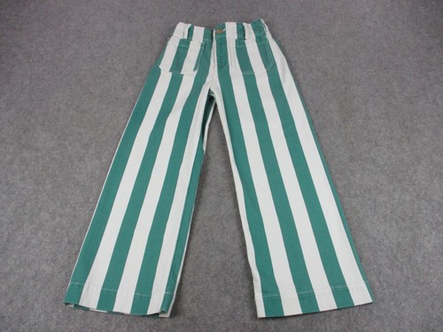 Maeve Pants Womens 26 Green White Striped Anthropologie Colette Cropped Wide Leg