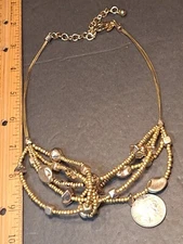 Chico's Goldtone bead/nuggest multistrand Bib Necklace Vtg Bling