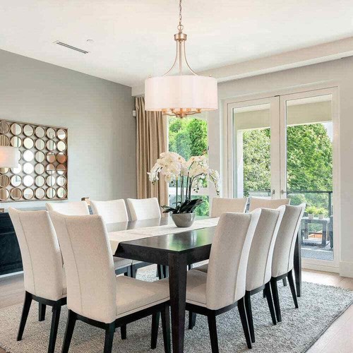 LNC Modern 4-Light Gold Chandelier with Farmhouse Fabric Shade Classic Drum - Picture 5 of 13