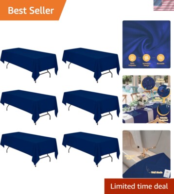 Versatile Navy Blue Table Covers for Events - 6 Pack, 60x126 Inch Elegant Linens