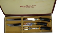 Vintage English Cutlery Carving 3 PC Set Antler Regent Sheffield W. Richardson 