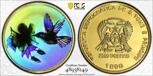 1998 St.Thomas Prince Gold 2500 Dobras Hummingbird Hologram -PCGS PR70 DCAM - Picture 1 of 2