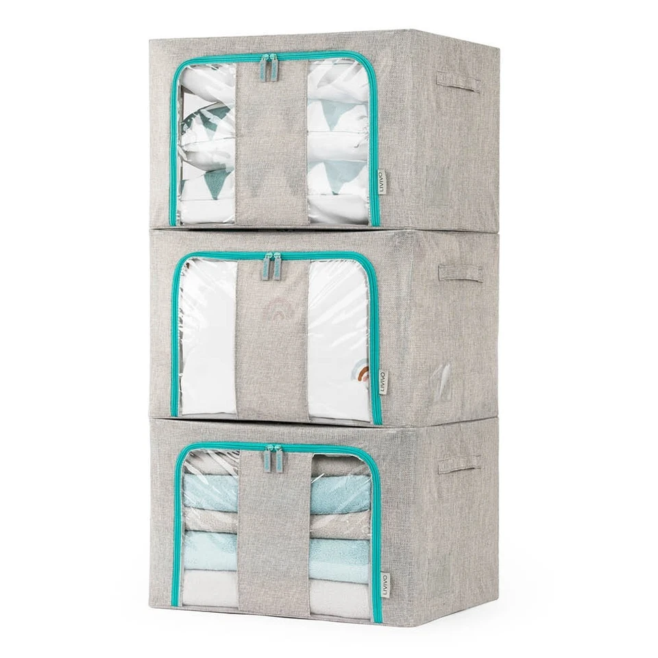 Foldable Clothes Storage Bags Zipped Organizer Wardrobe Closet Boxes Steel Frame - Image 2 of 4