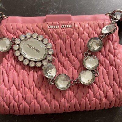 バッグ miumiu matelasse crystal hand bag pink MIU MIU Shoulder Bag Crossbody Matelasse Logo Crystal