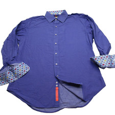 Robert Graham Flip Cuff Shirt Mens XL Purple Polka Dot Cotton Long Sleeve