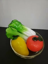 LOT OF 4 VINTAGE BLOWN GLASS FRUIT VEGIES MURANO STYLE ART DECO LOOK 