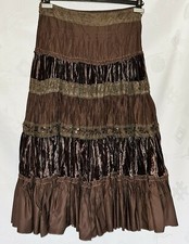 VINTAGE OKTOBERFEST DIRNDL TYROL BROWN BEADS EMBROIDERY WOMENS SKIRT US 10 EU 38