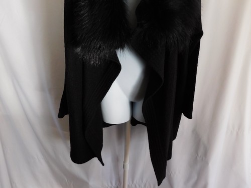 Evan Picone Cardigan Womens Black with Faux Fur detachable Neck Scarf Size 2x - Picture 3 of 18