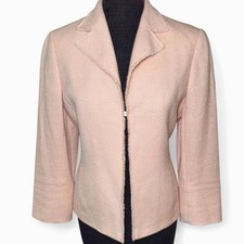 Akris Light Pink Raw Edge Tweed Wool Blend Blazer Button Front SZ 8 Quiet Luxury