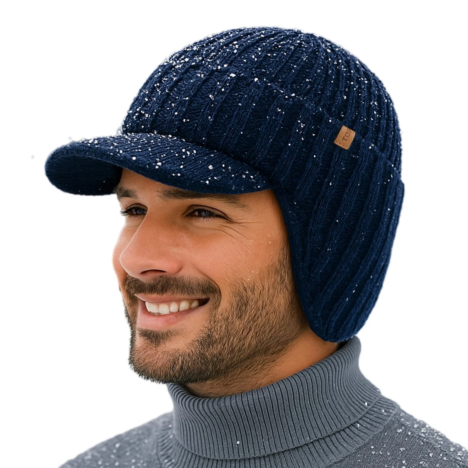 DryKnit™ Waterproof Merino Wool Brimmed Beanie with Brim and Ear Flaps Fleece...