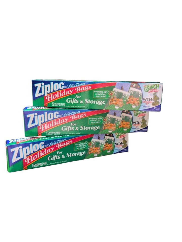 Ziploc Holiday Bags 5 Medium Shirt Box Size Slide Loc 1999 Lot 3 Boxes NOS 15 Ct - Image 2 of 3