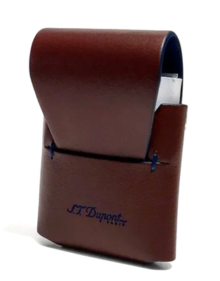 S.T. Dupont Brown Leather Lighter Case Pouch Line 2 Or Gatsby