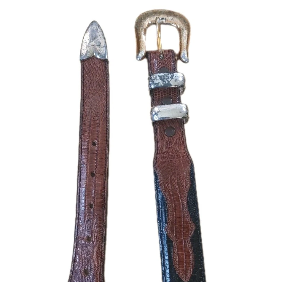 Bandera Genuine Lizard Black Brown Leather Men Sz 36 Solid Brass Buckle Vtg USA - Image 3 of 4