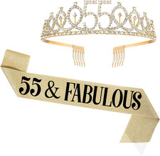 UVATAHONA 55Th Birthday Sash and Tiara for Women, 55  Fabulous Sash and Crown,