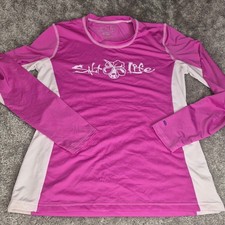 Salt Life SLX Womens Rash Guard Pink White UPF 50 Long Sleeve Swim Shirt Medium