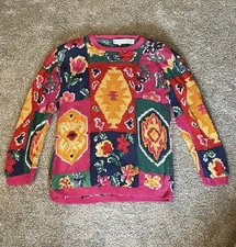 VTG Eagles Eye Women’s Multicolor Floral Sweater Shoulder Pads Oversized M