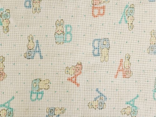 Vtg Carters Waffle Knit Thermal Baby Blanket Cotton ABC's Bunny Aqua Blue Trim - Picture 3 of 7