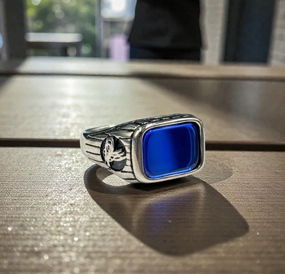 Anello per Uomo Acciaio con Zircone Blù misure 9, 10, 11 - Immagine 2 di 4