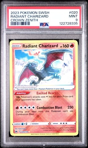 2023 POKEMON SWORD & SHIELD CROWN ZENITH #020 RADIANT CHARIZARD PSA 9