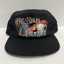 De colección Años 90 Hot Bikes Y Cerveza Fría Motociclista Bar Negro Snapback Sombrero