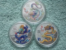 2024 Australian Silver Lunar DRAGON Series III Colorized (3 coin set from rolls)