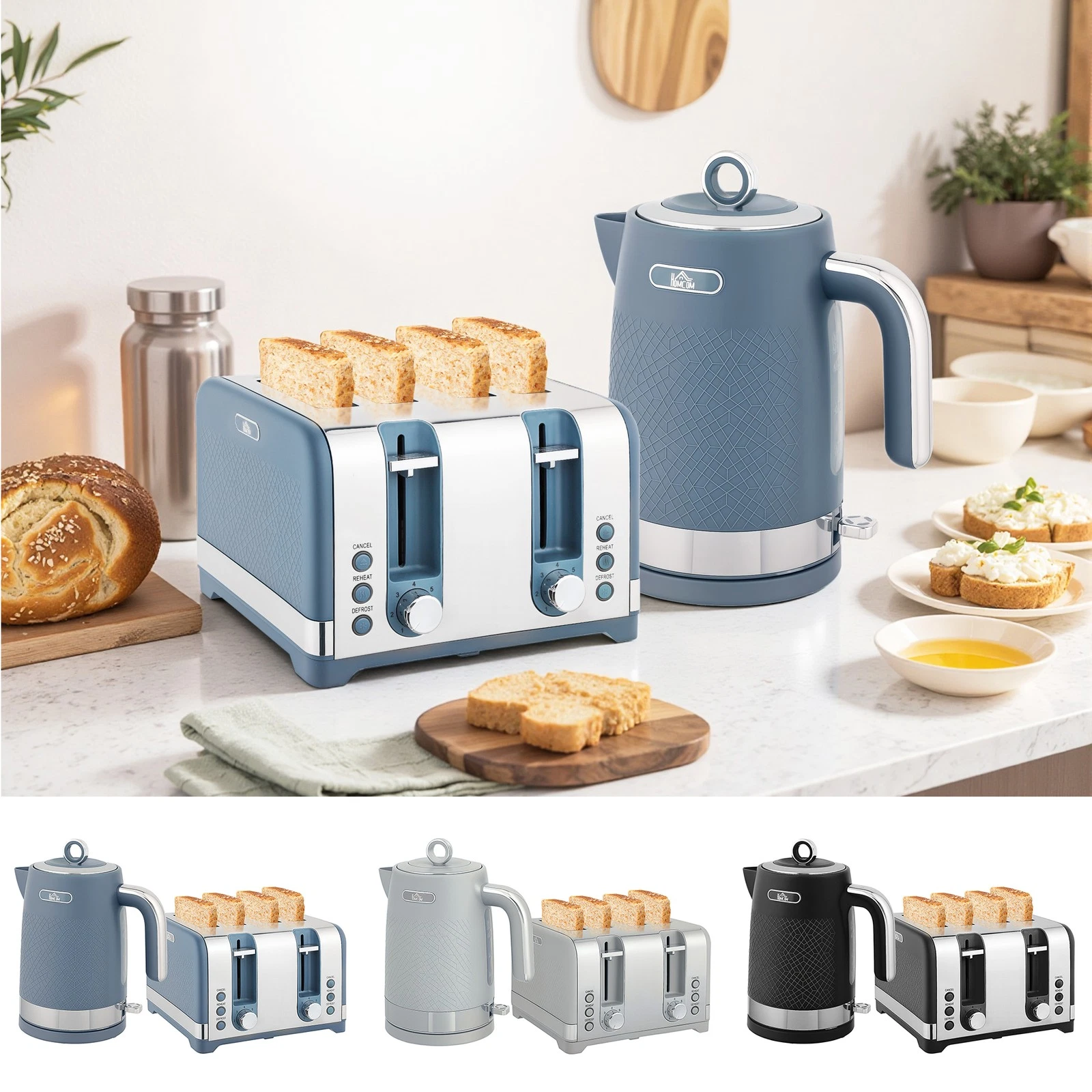 1.7L 3000W Rapid Boil Jug Kettle and Toaster Set w/ 7 Browning Levels