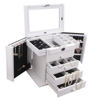 Antique Wooden Jewellery Box 4 Drawers W/ Mirror Cufflink Ring Organizer Display Antique Wooden Jewellery Box 4 Drawers W/ Mirror Cufflink Ring Organizer Display